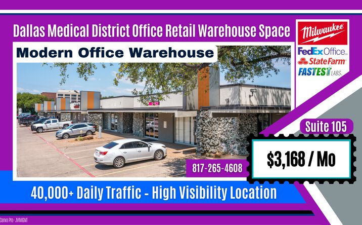 Pictures of Office, Industrial property located at 1625 W Mockingbird Ln, Suite 105, Dallas, TX 75235 for lease - image #1
