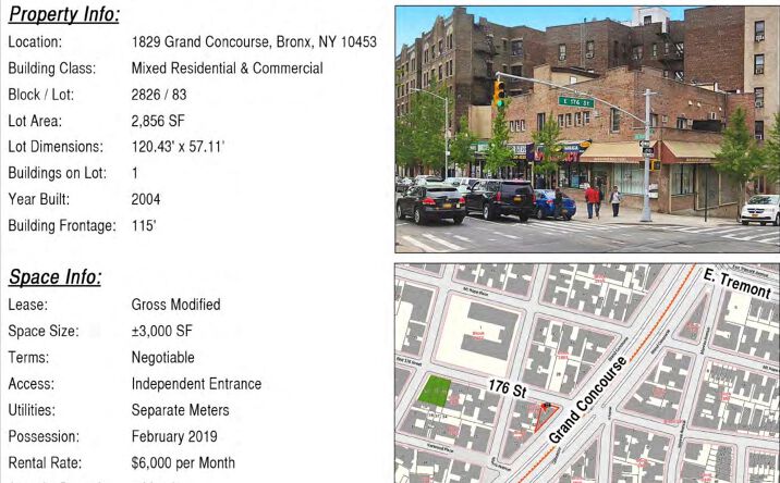 Pictures of Office property located at 1829-1831 Grand Concourse, New York, NY 10453 for lease - image #1
