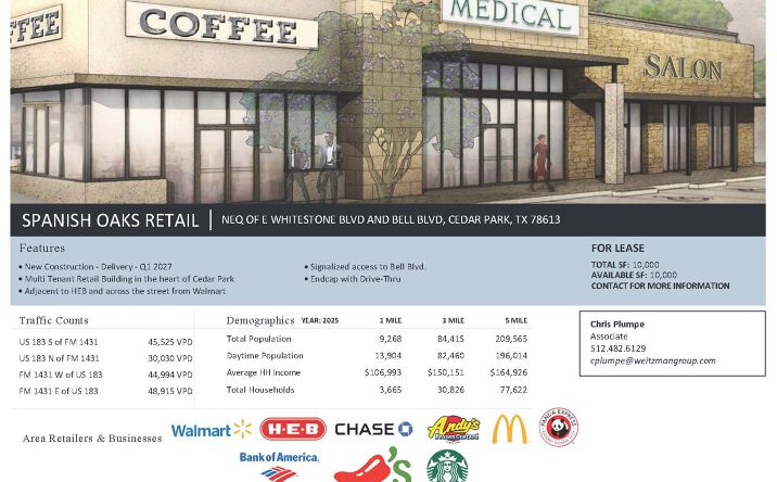 Pictures of Retail property located at NEQ Of E Whitestone Blvd and Bell Blvd, Cedar Park, TX 78613 for lease - image #1
