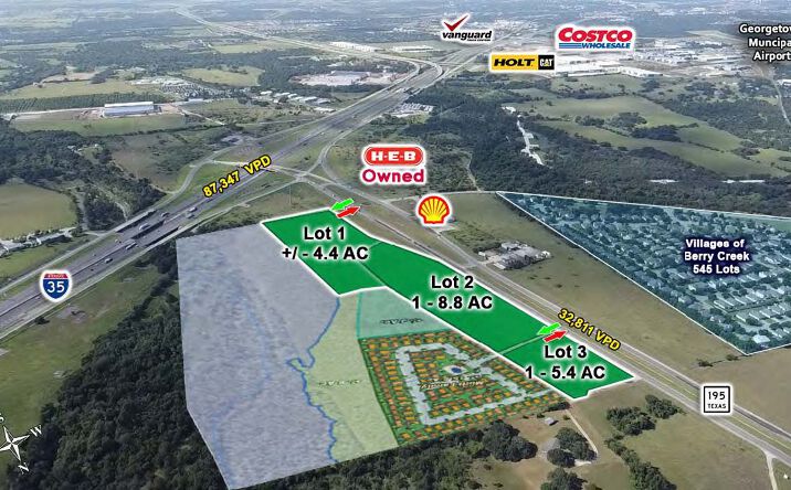 Pictures of Retail, Land property located at NWC HIGHWAY 195 & INTERSTATE 35 Intersection of TX-195 & I-35, Georgetown, TX 78633 for lease - image #1