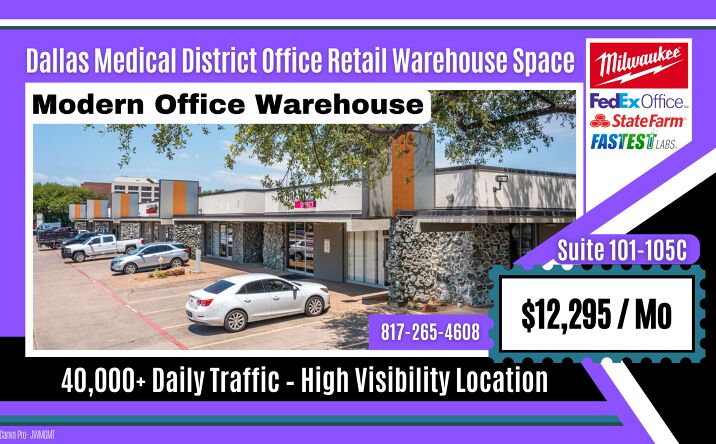 Pictures of Office, Retail, Industrial property located at 1625 W Mockingbird Ln, Suite 101-105C, Dallas, TX 75235 for lease - image #1