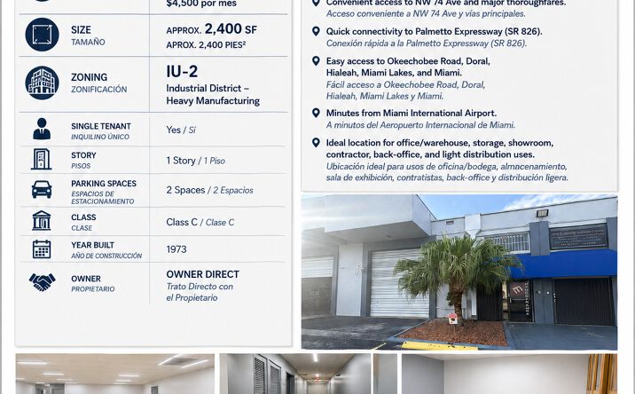 Pictures of Office, Industrial property located at 5555 Northwest 74th Avenue, Miami, FL 33166 for lease - image #1
