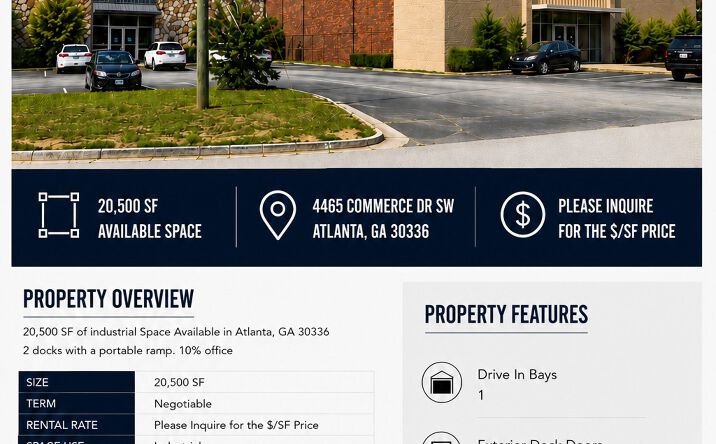 Pictures of Industrial property located at 4465 Commerce Dr SW, Atlanta, GA 30336 for lease - image #1