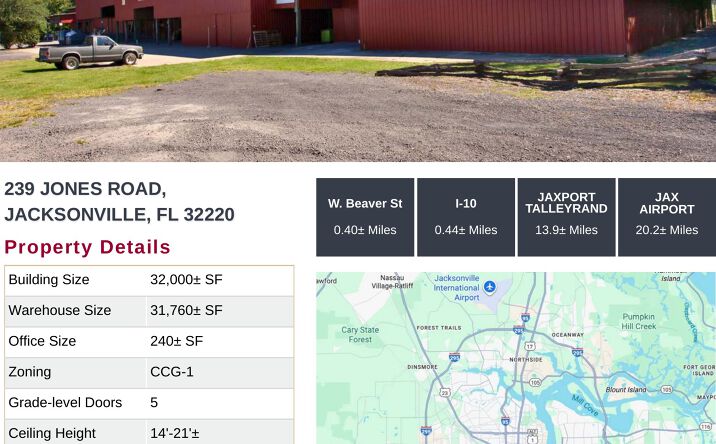 Pictures of Industrial property located at 239 Jones Road, Jacksonville, FL 32220 for lease - image #1