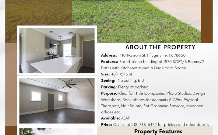 Pictures of Office property located at 1410 Ransom Street, Pflugerville, TX 78660 for lease - image #1