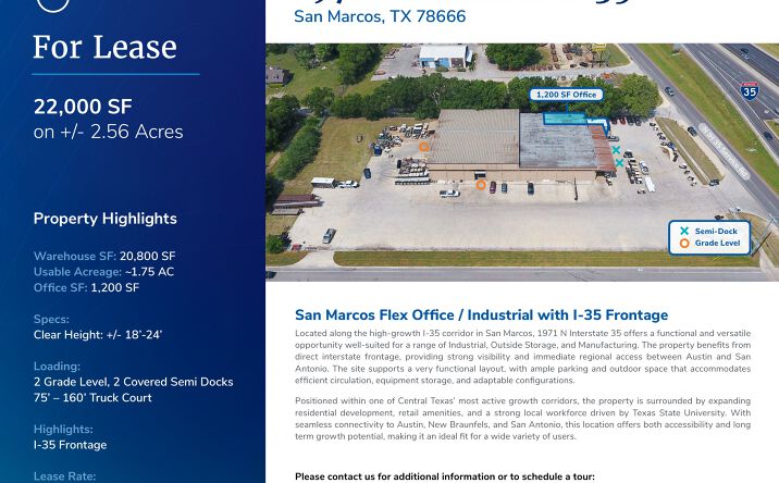Pictures of Industrial, Office property located at 1971 N Interstate 35, San Marcos, TX 78666 for lease - image #1