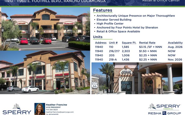 Pictures of Retail, Office property located at 11910-11960 E. Foothill Blvd., Rancho Cucamonga, CA 91107-3045 for lease - image #1