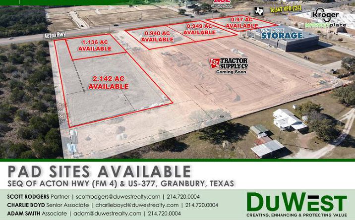 Pictures of Land property located at SEQ of Acton Hwy, (FM 4) & US-377, Granbury, TX 76049 for lease - image #1