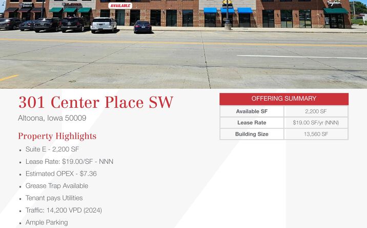 Pictures of Retail property located at 301 Center Place SW, Altoona, IA 50009 for lease - image #1