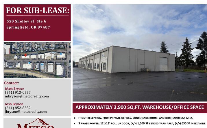 Pictures of Office, Industrial property located at 550 Shelley St. Ste G, Springfield, OR 97487 for lease - image #1