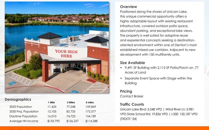 Pictures of Restaurant, Special Purpose property located at 3350 Unicorn Lake Blvd, Denton, TX 76210 for lease - image #1