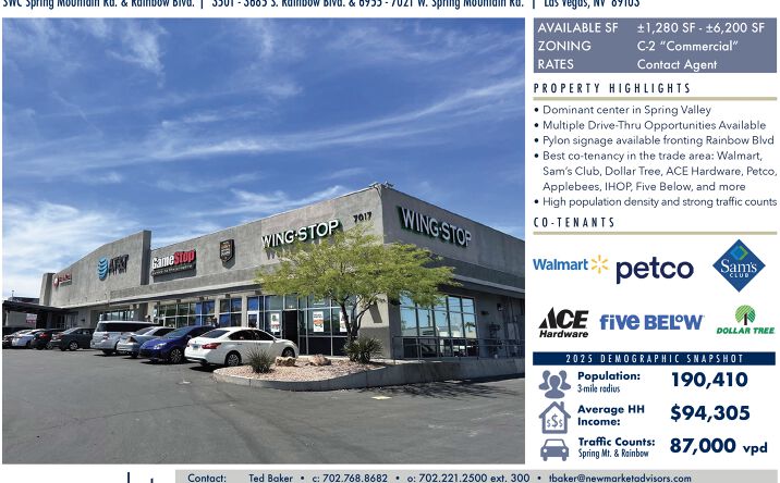 Pictures of Retail, Restaurant property located at 3501 – 3685 S. Rainbow Blvd. & 6955 – 7021 W. Spring Mountain Rd., Las Vegas, NV 89103 for lease - image #1