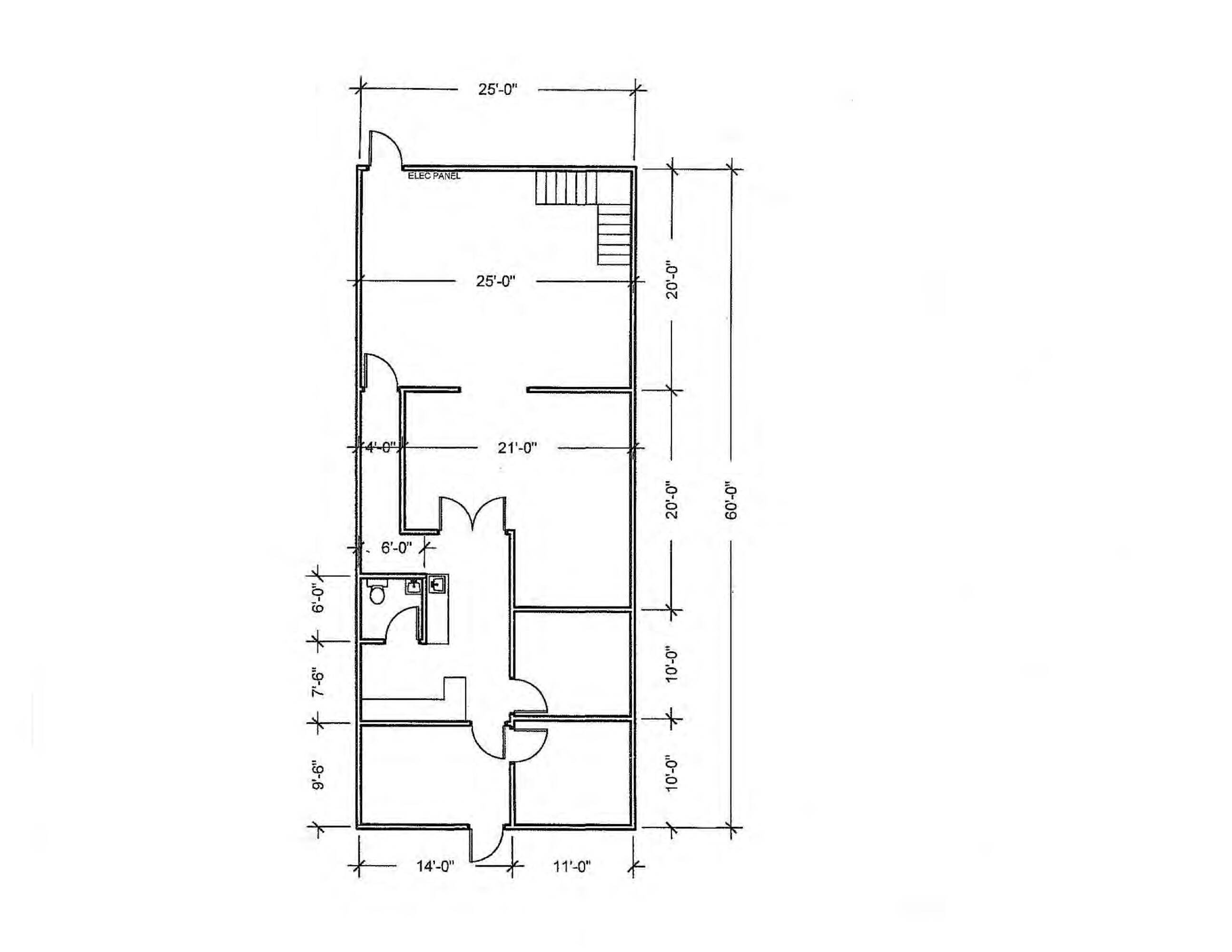 Floor plan of a Class B office building with multiple rooms and a central staircase.