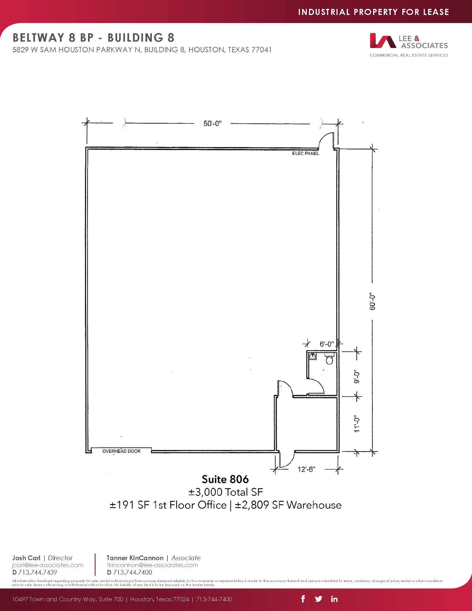 Floor plan of Suite 806 in Beltway 8 BP - Building 8, Houston, Texas, showing layout and dimensions.