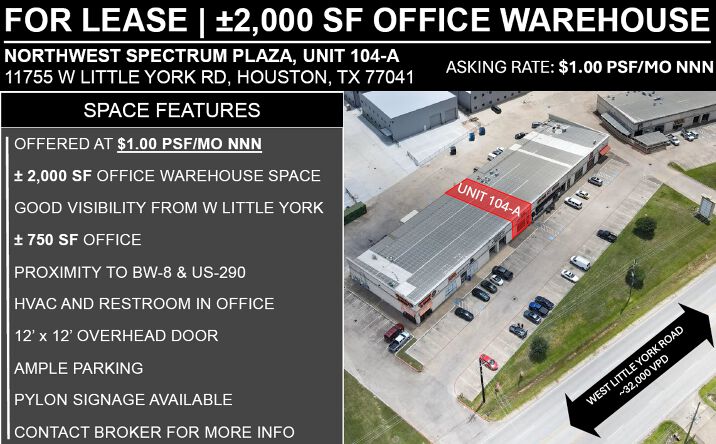 Pictures of Industrial property located at 11755 W Little York Rd, Houston, TX 77041 for lease - image #1