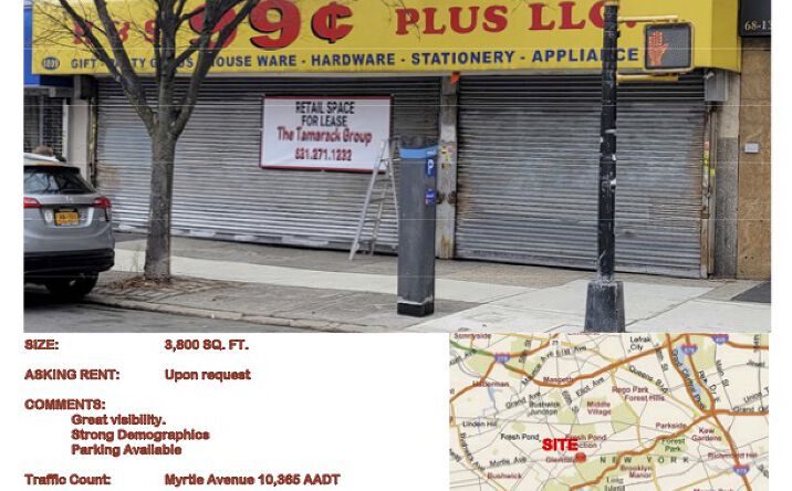 Pictures of Retail property located at 74-68 Myrtle Ave, Queens, NY 11385 for lease - image #1