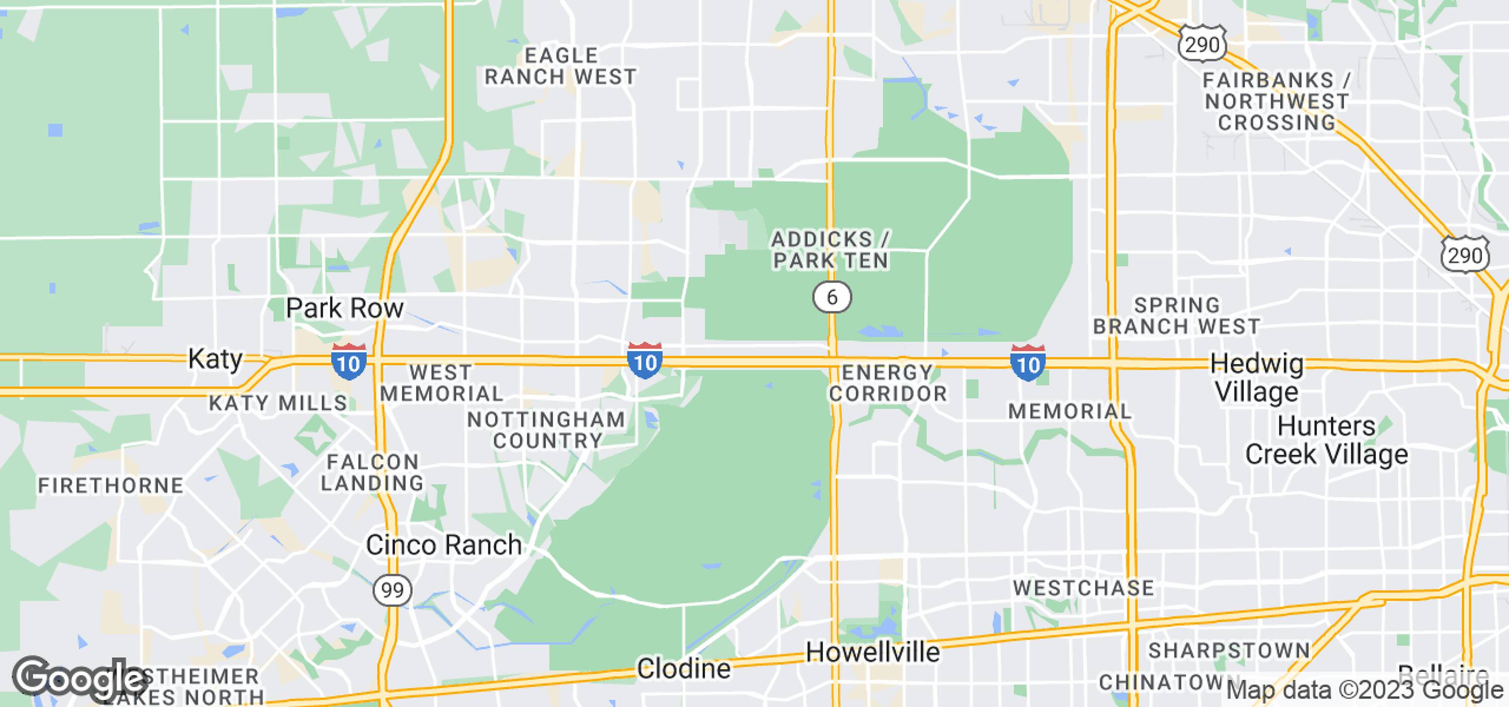 Map showing the location of Sixteen 360 Park Ten Place in Houston, TX, highlighting nearby neighborhoods and highways.