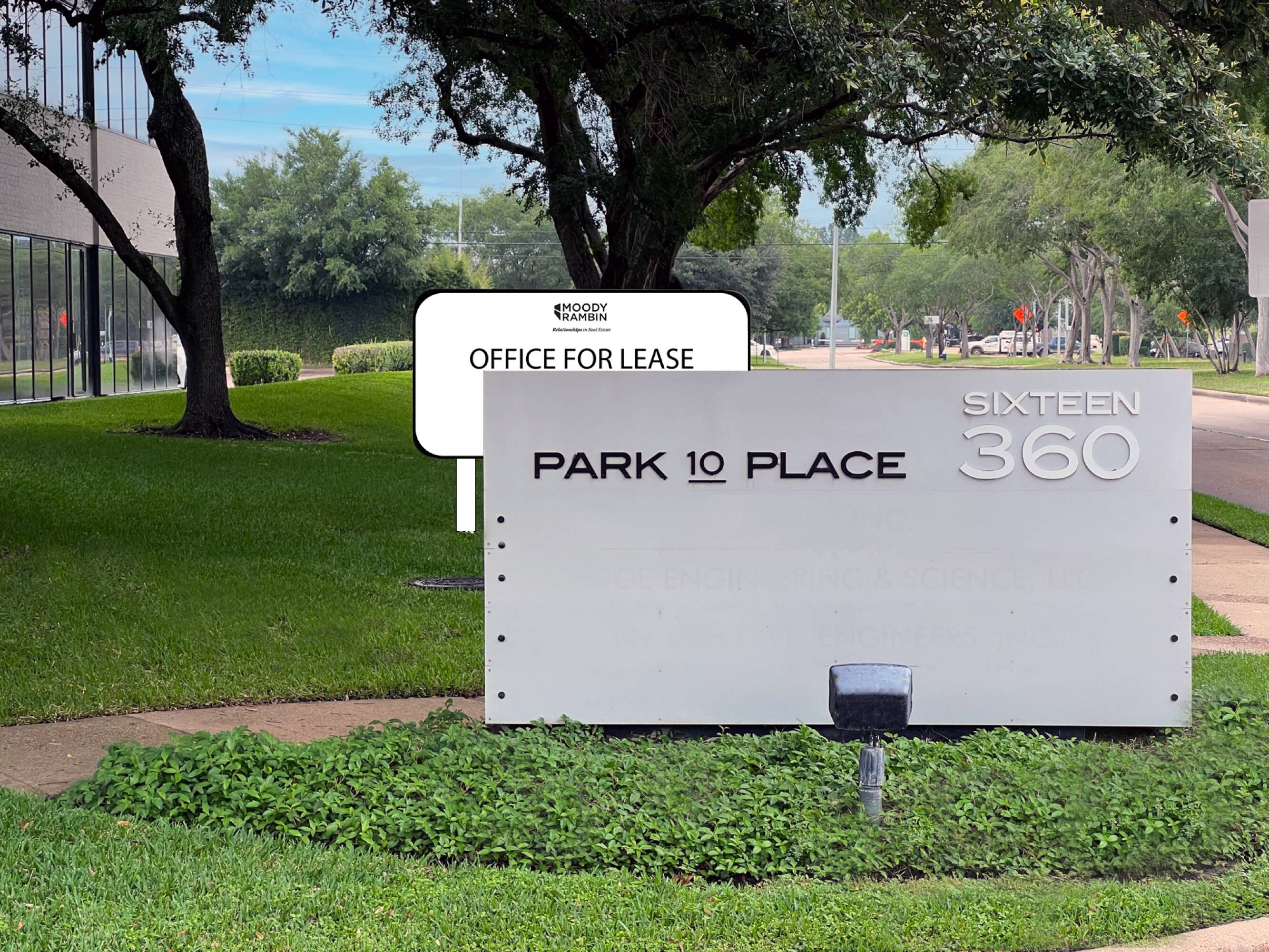 Sixteen 360 Park Ten Place office building with prominent signage and surface parking in Houston, TX.