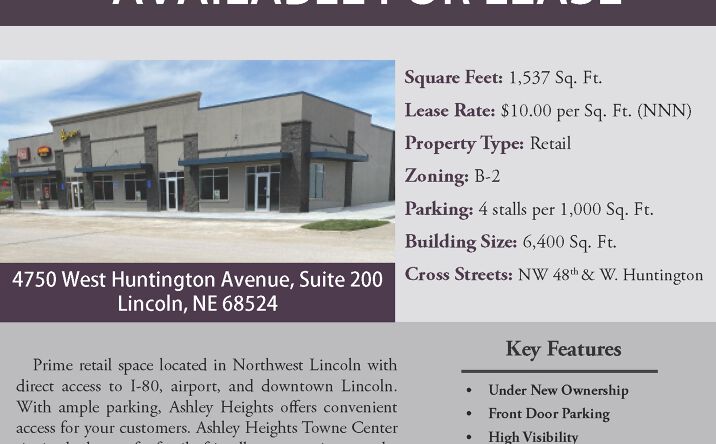 Pictures of Retail property located at 4750 W Huntington Ave, Lincoln, NE 68524 for lease - image #1