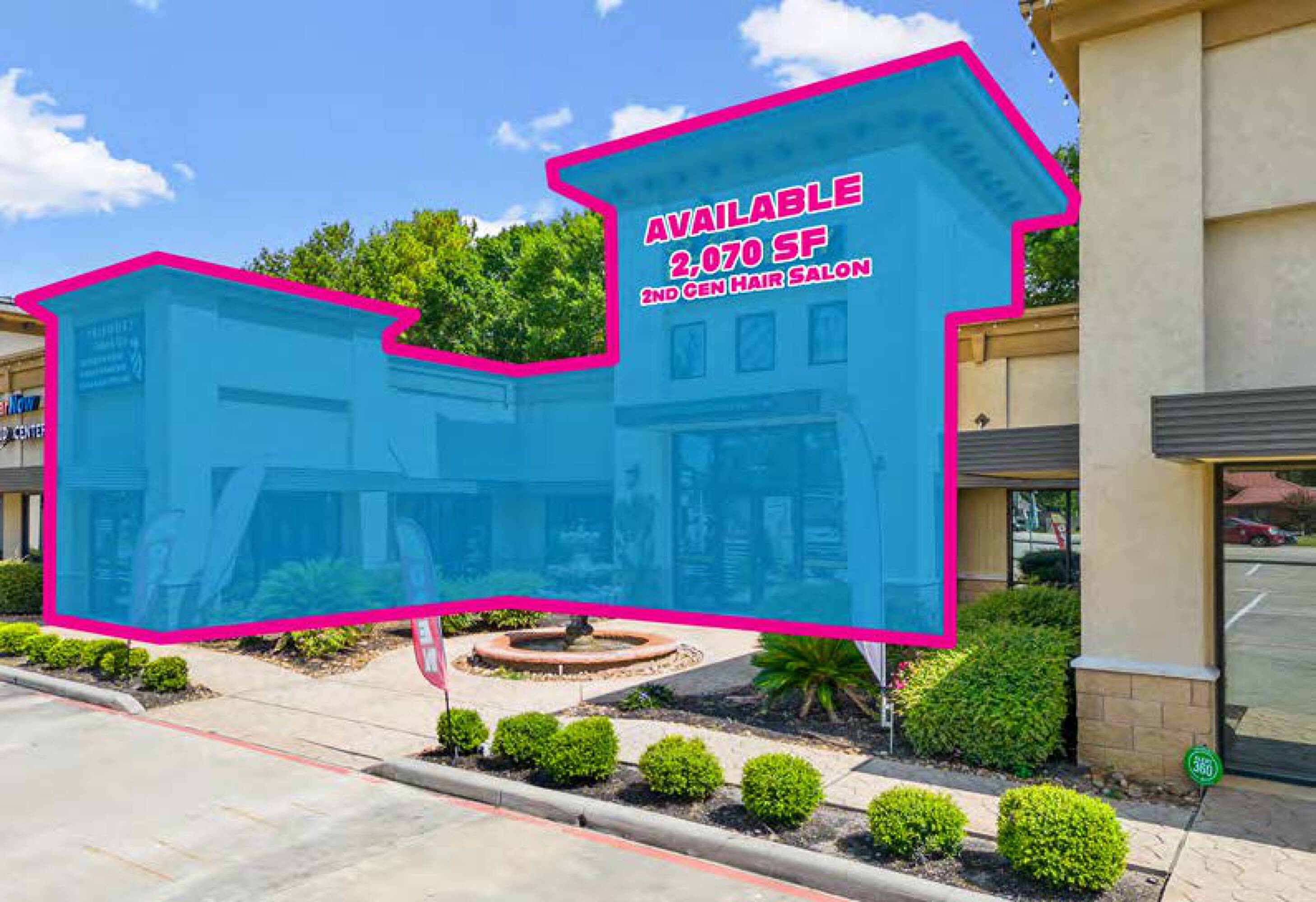 Tuscan Village Plaza retail spaces available for lease with ample parking and natural light in Magnolia, TX.