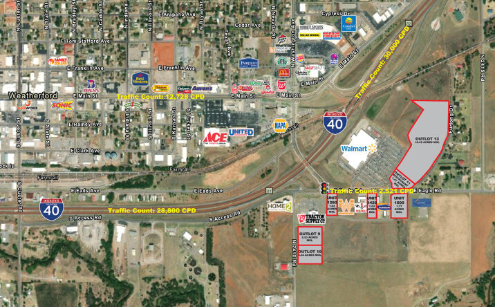 Pictures of Retail, Land, Restaurant property located at 1200-1500 E. Eagle Road, Weatherford, OK 73096 for lease - image #1