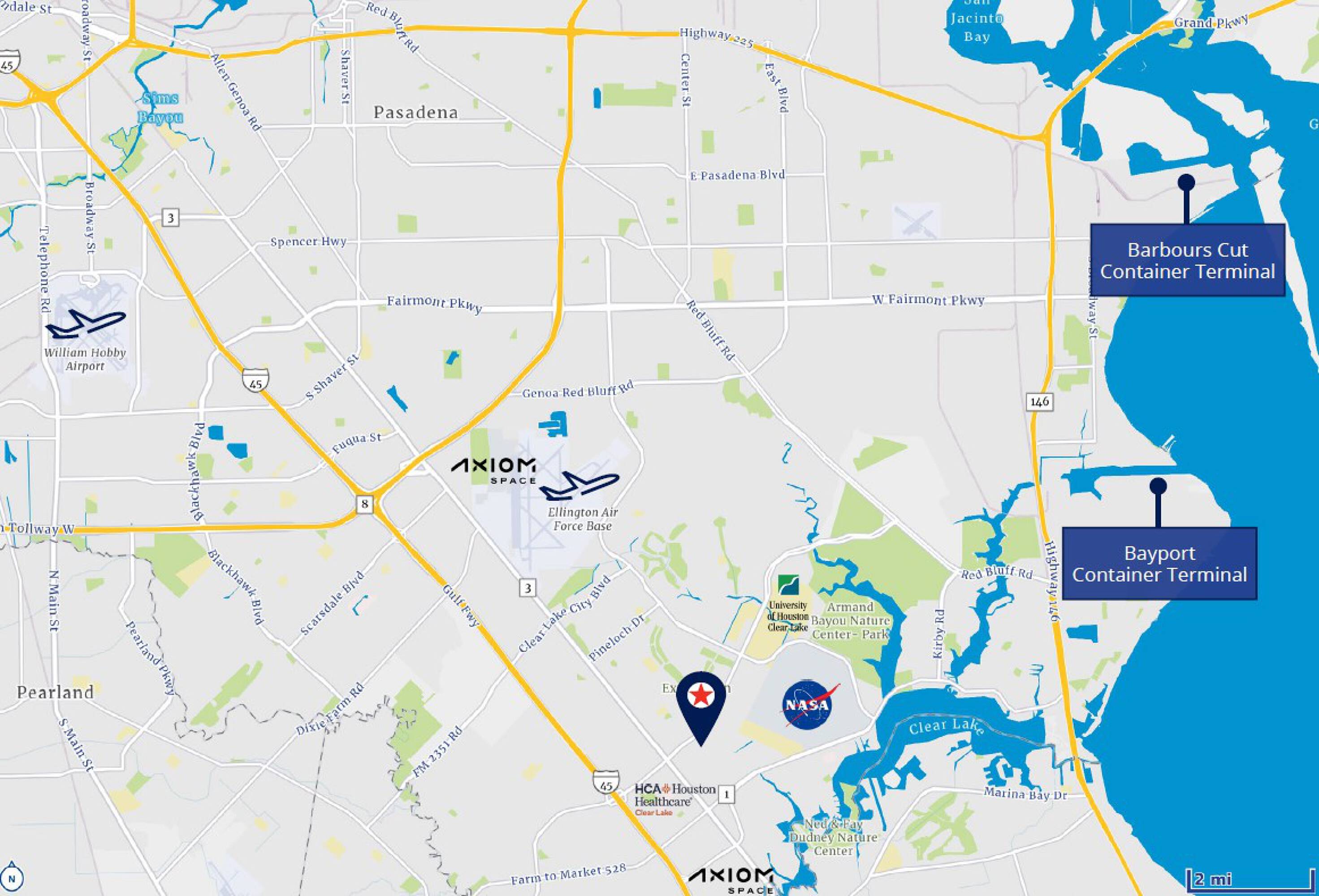Map showing the location of 1010-1066 Hercules Ave, Houston, TX, near Barbours Cut and Bayport Container Terminals.