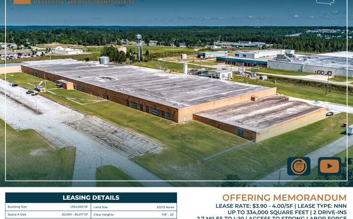 Pictures of Industrial property located at 418 Ascauga Lake Rd, Graniteville, SC 29829 for lease - image #1