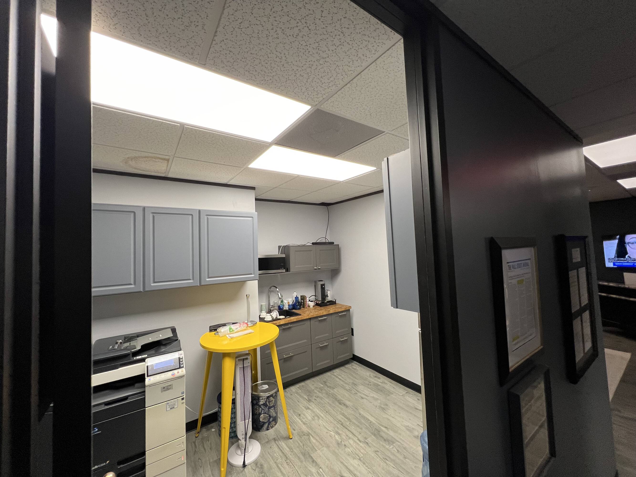 Modern kitchenette area in the Law Office of Sean Buckley at Woodway Center, Suite 300W, Houston, TX.