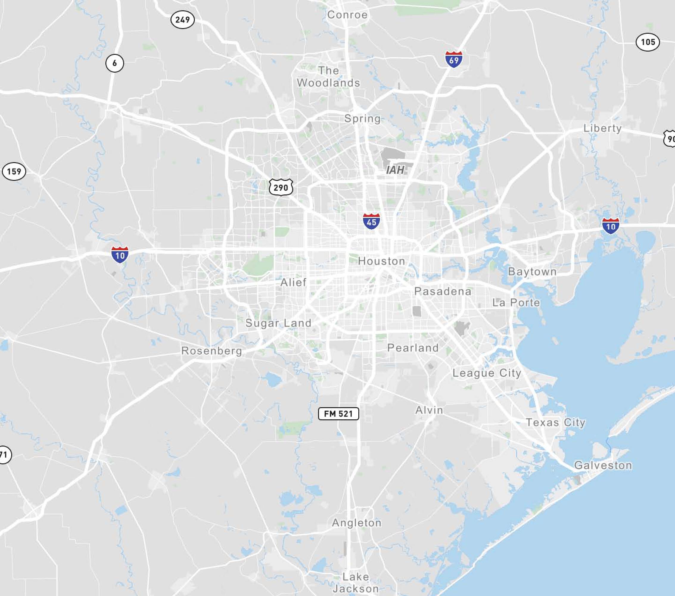 Map showing the location of 1164 Jordan Ranch Blvd in Brookshire, TX, highlighting proximity to major highways and nearby cities.