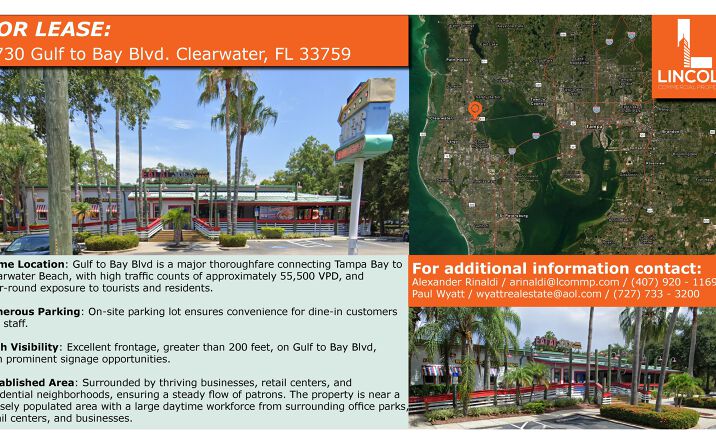 Pictures of Retail, Restaurant property located at 2730 Gulf to Bay Blvd, Clearwater, FL 33759 for lease - image #1