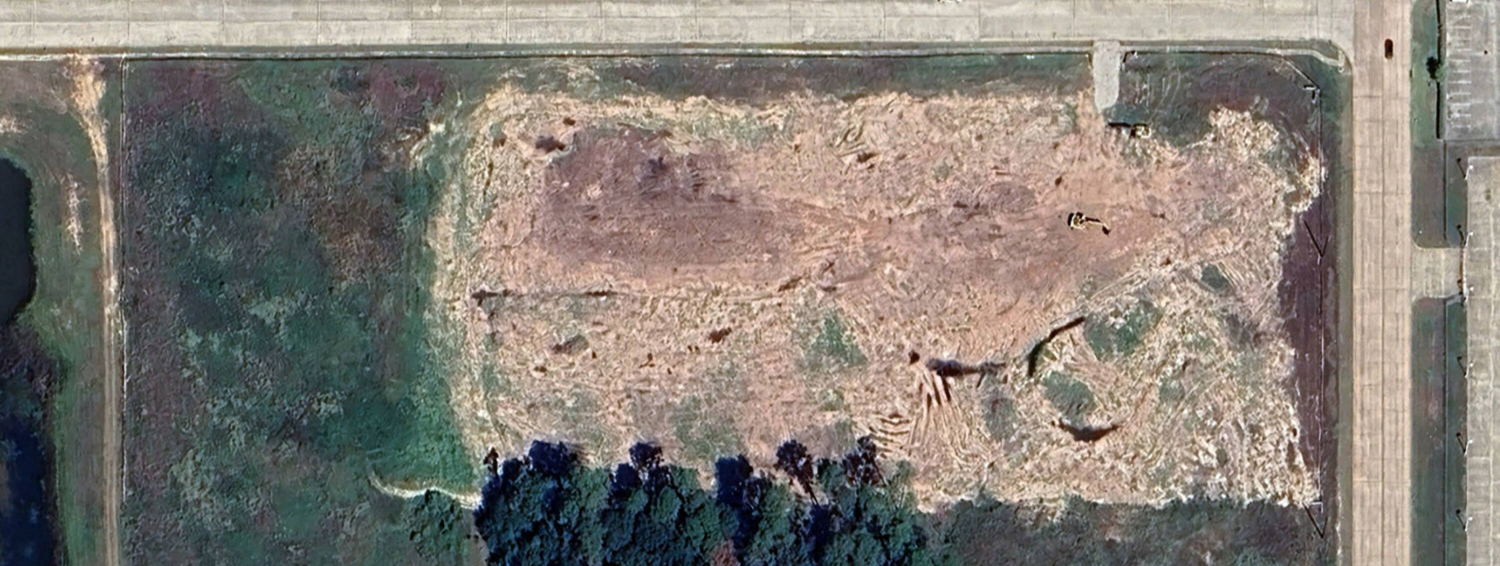 Aerial view of the cleared land at Mckay at Will Clayton Logistics Center, ready for development.