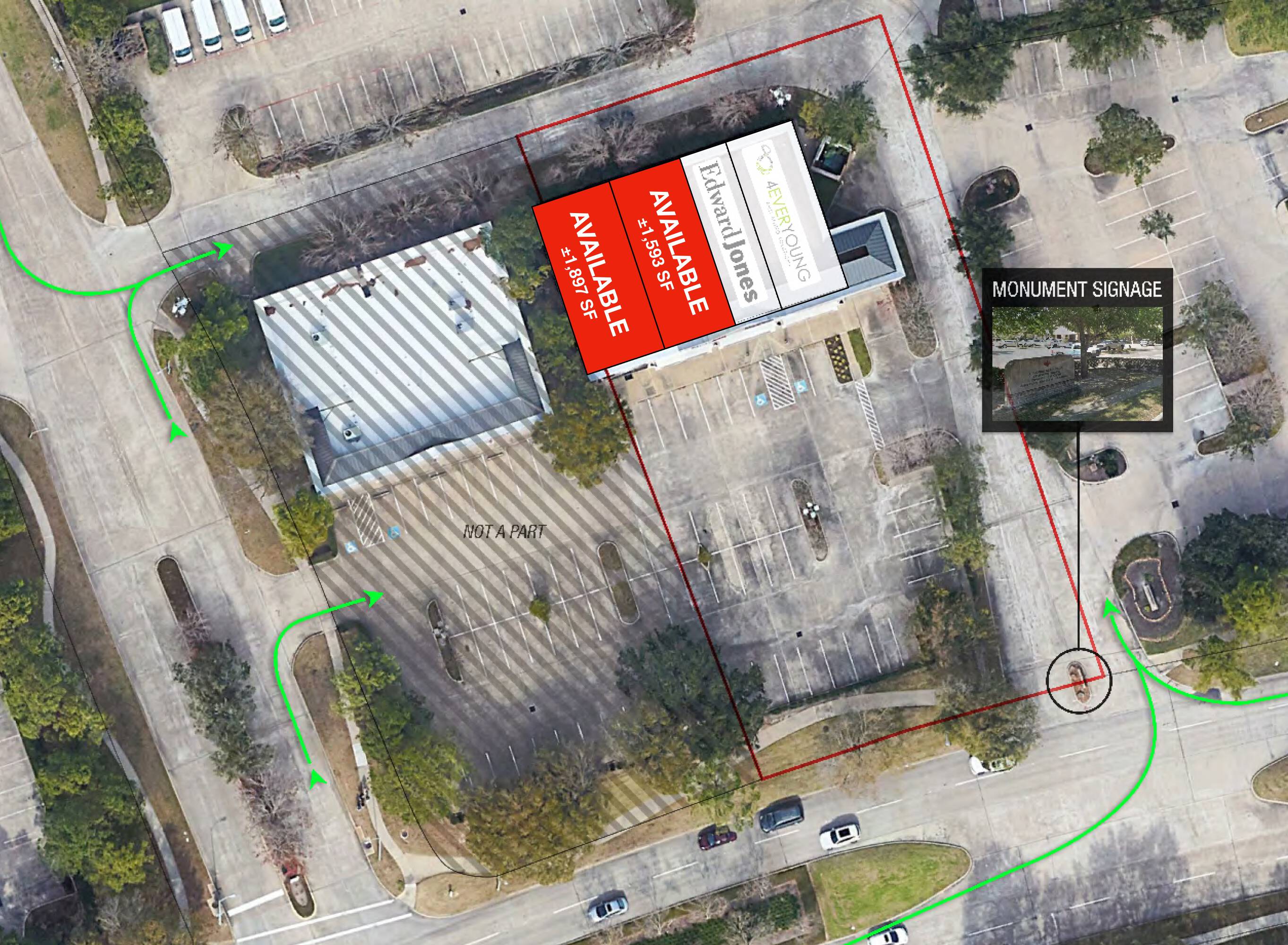 Aerial view of Westheimer Parkway Retail Center with available retail spaces and ample parking.