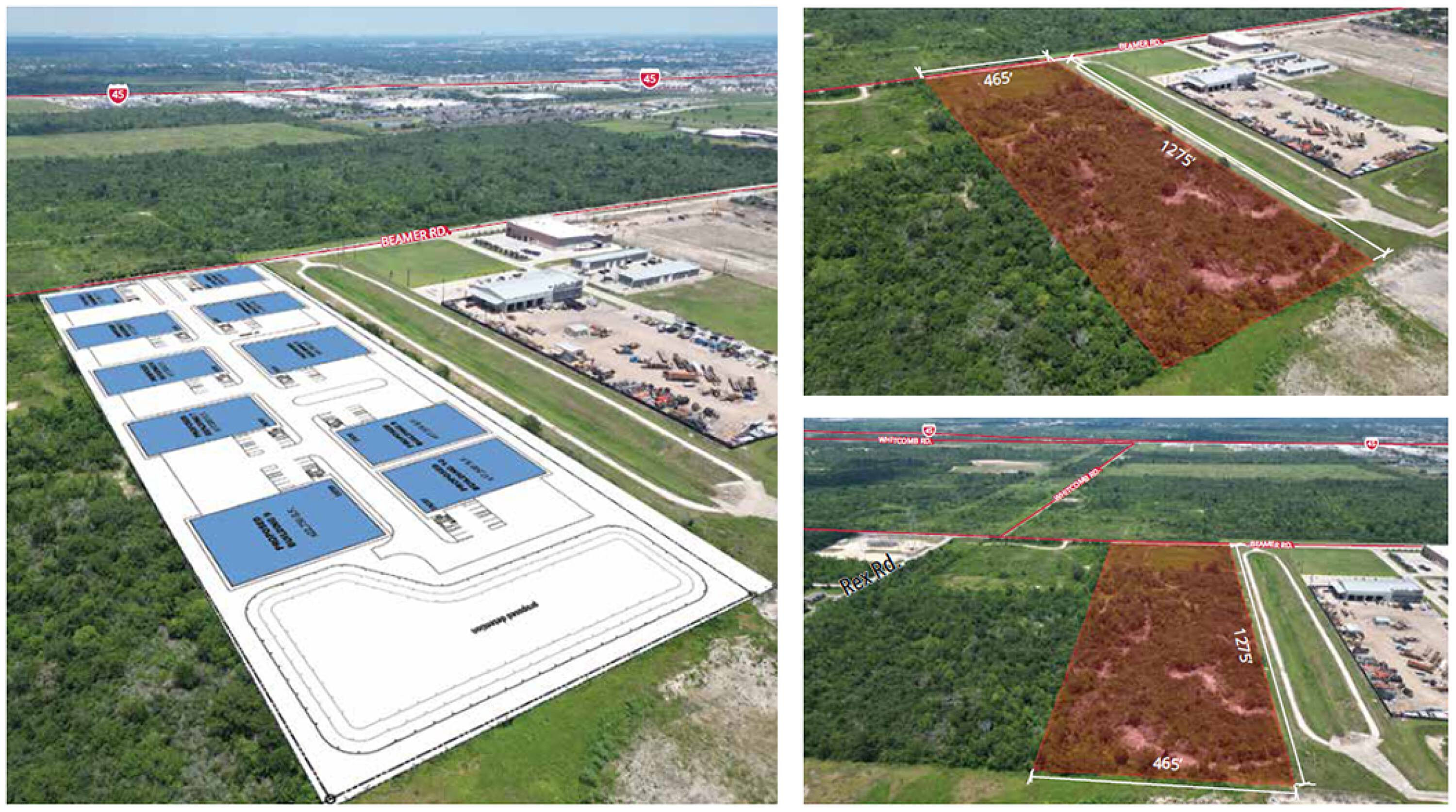 Aerial view of Beamer Road Business Park I under development with surrounding green space and industrial neighbors.