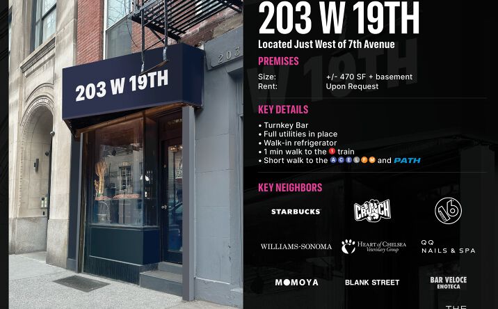 Pictures of Retail, Restaurant property located at 203 W 19th St, New York, NY 10011 for lease - image #1