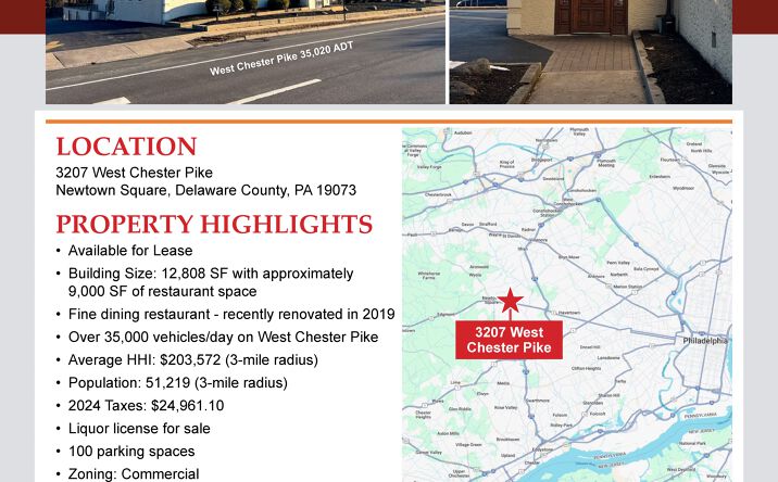 Pictures of Retail property located at 3207 West Chester Pike, Newtown Square, PA 19073 for lease - image #1