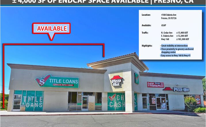 Pictures of Retail, Office, Restaurant property located at 4188 E Dakota Ave, Fresno, CA 93726 for lease - image #1
